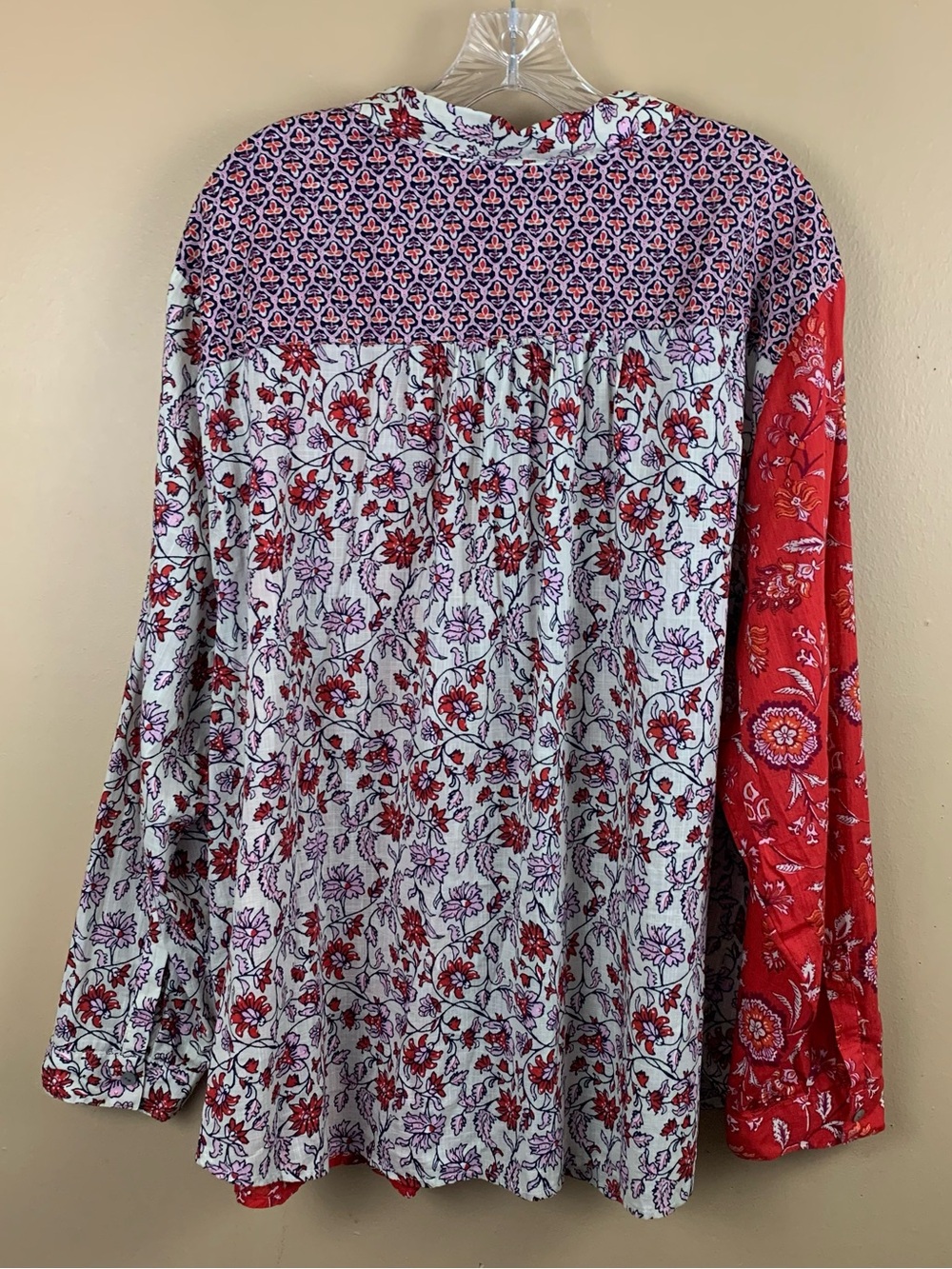 J Jill Shirt Womens 4X Red Colorblock Floral Button Up Cotton Long Sleeve Boho - Picture 9 of 12